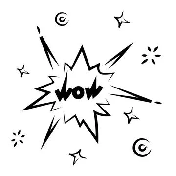 Cloud speech bubble with wow text. Comic doodle sketch style. Explosion cloud Illustrazione stock
