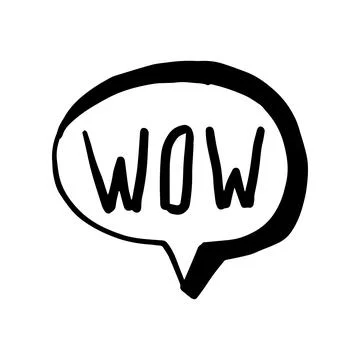 Cloud speech bubble with wow text. Comic doodle sketch style. Explosion cloud Illustrazione stock