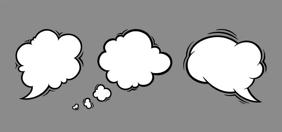 Cloud speech bubbles in comic style. Speech bubble for messages isolated in grey Stock Illustration