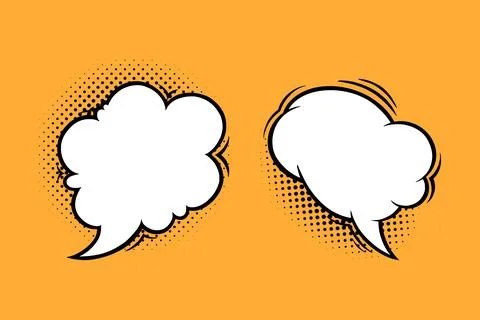 Cloud speech bubbles with halftone shadows in comic style. Vintage speech boxes Stock Illustration