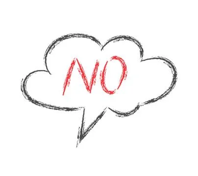 Cloud speech with the word no. Pencil sketch in the style of Doodle. Isolated Stock Illustration
