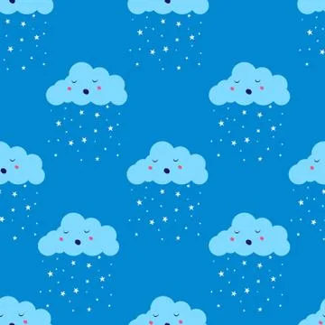 Cloud star rain or snow seamless pattern vector Illustrazione stock