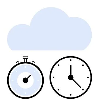 Cloud stopwatch clock conveying time management, data synchronization, schedu Illustrazione stock