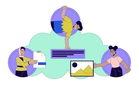 Cloud storage 2D linear illustration concept Stock Illustration
