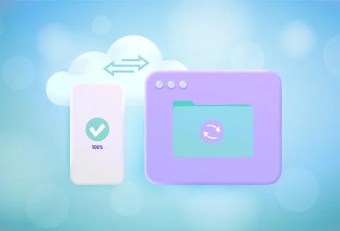 Cloud Storage 3d concept. Personal Data Backup app sync. Cloud computing Network Stock Illustration