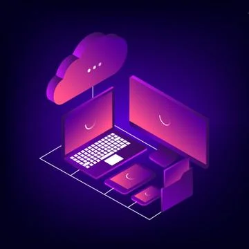 Cloud storage 3d isometric technology concept. Stock Illustration