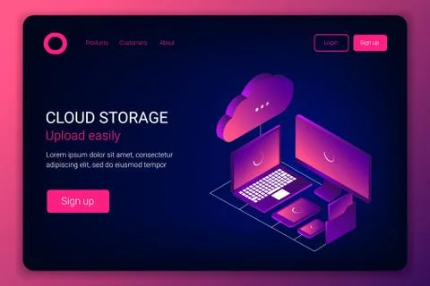 Cloud storage 3d isometric technology concept. Stock Illustration