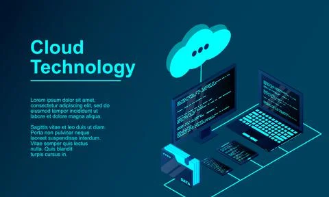 Cloud storage 3d isometric technology concept. Isometric cloud technology wit Stock Illustration