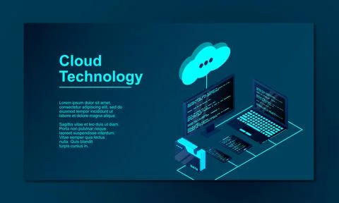 Cloud storage 3d isometric technology concept. Isometric cloud technology wit イラスト素材