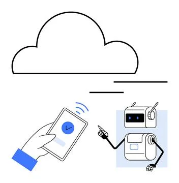 Cloud Storage and Automation with Smartphone Control and Robot Assistance Stock Illustration