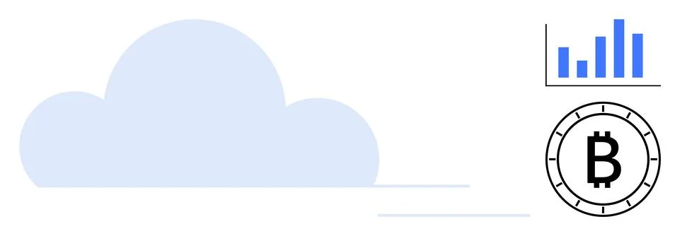 Cloud storage and Bitcoin analysis with performance chart representing digi.. Stock Illustration