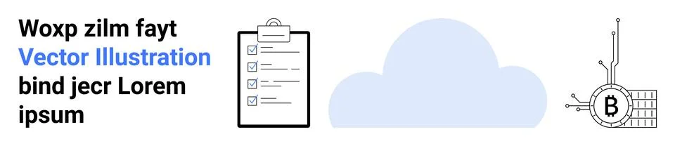 Cloud Storage and Blockchain Concept with Checklist and Bitcoin Icon Stock Illustration