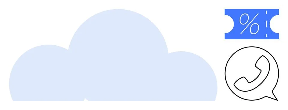 Cloud Storage and Communication Concept with Discount Icon and Phone Symbol 스톡 일러스트