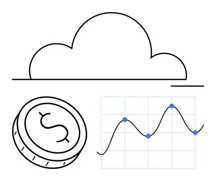 Cloud storage and data analytics representation with currency icon and line.. Stock Illustration