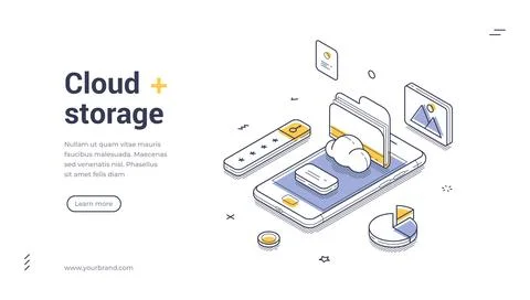 Cloud Storage And Data Management Isometric Banner Vector Illustration Stock Illustration