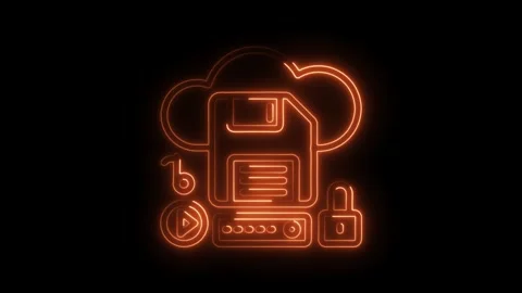 Cloud storage and data security glowing neon animation with disk music and .. Stock Footage 308997982