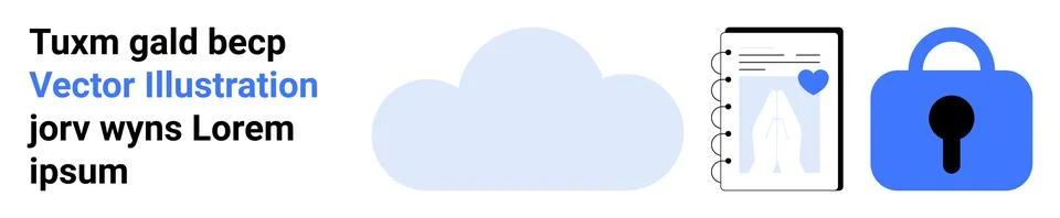 Cloud Storage and Data Security with Notebook and Lock イラスト素材