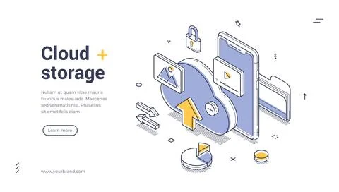 Cloud storage and data security concept with server lock smartphones and digi Stock Illustration