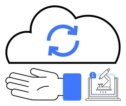 Cloud Storage and Data Synchronization Supporting Research and Digital Guidan Illustrazione stock