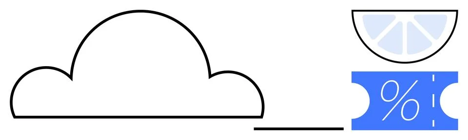 Cloud Storage and Digital Discount Concept with Ticket and Sliced Lemon Desig Stock Illustration