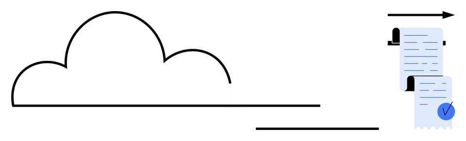 Cloud Storage and Digital Document Transfer Symbol with Verification Icon Stock Illustration