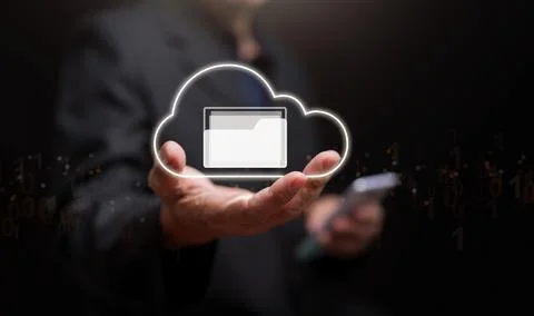 Cloud storage and digital files concept showing paperless office, file mana.. Stock Photos