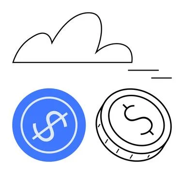 Cloud Storage and Digital Money Concept with Dollar Coin and Currency Symbol 스톡 일러스트
