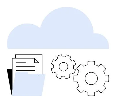 Cloud Storage and File Management with Gears Illustrating Data Synchronizat.. Stock Illustration