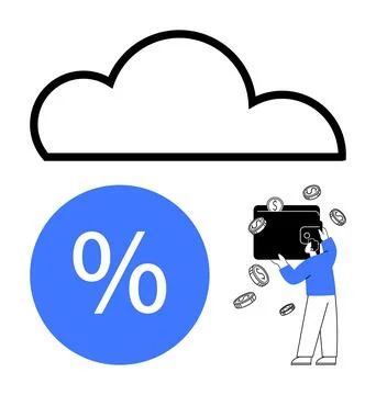 Cloud Storage and Financial Benefits Concept with Wallet and Percentage Sign Stock Illustration