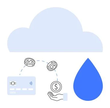 Cloud storage and financial transactions illustration with credit card, coi.. 库存插图