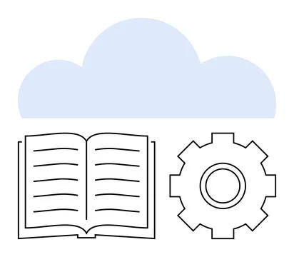 Cloud Storage and Knowledge Management Concept with Book and Gear Icon 스톡 일러스트