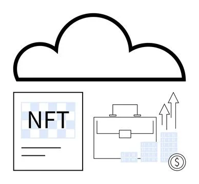 Cloud Storage and NFT Document with Business Growth Indicators and Briefcase イラスト素材