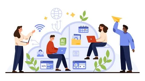 Cloud Storage and Online Workspace Collaboration Stock Illustration