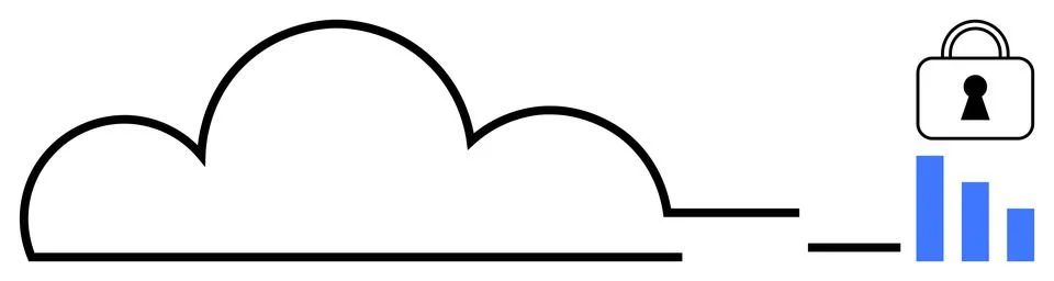 Cloud storage and security concept with lock and data bar graph elements Stockillustratie