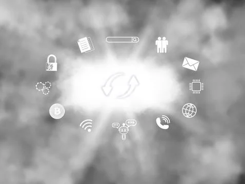 Cloud storage and technology concepts with up and down arrows of information Stock Photos