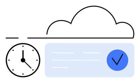 Cloud Storage and Time Management Concept with Clock, Cloud, and Checkmark .. Stockillustratie