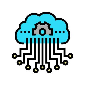 Cloud storage and working process neural network color icon vector illustration Illustrazione stock