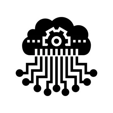 Cloud storage and working process neural network glyph icon vector illustration Illustrazione stock
