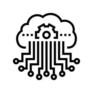 Cloud storage and working process neural network line icon vector illustration Stock Illustration
