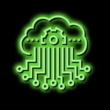 Cloud storage and working process neural network neon glow icon illustration Stock Illustration