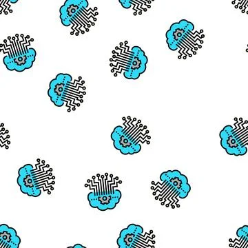 Cloud storage and working process neural network vector seamless pattern Stock Illustration