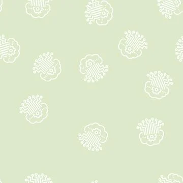 Cloud storage and working process neural network line seamless pattern Stock Illustration