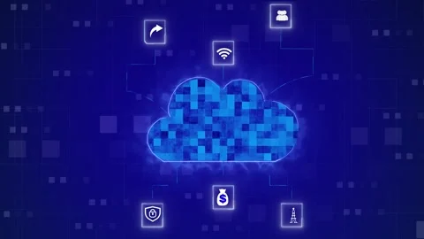 Cloud storage animation with digital network computing service icons. Cloud.. Stock Footage 341128055