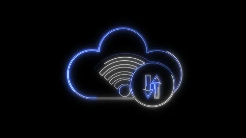 Cloud storage animation with green neon computing connection data icon. Clo.. Stock Footage 341128323