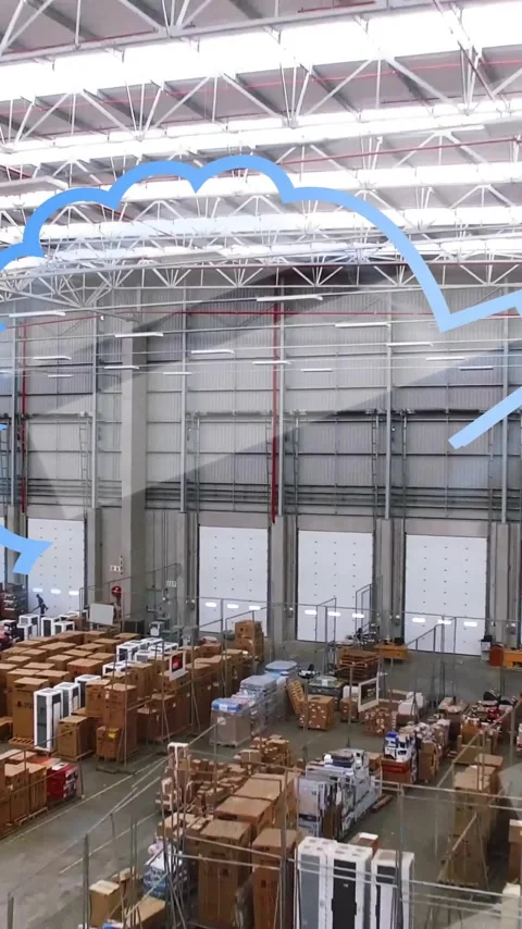 Cloud storage animation over warehouse with boxes and packages Stock Footage 343824392