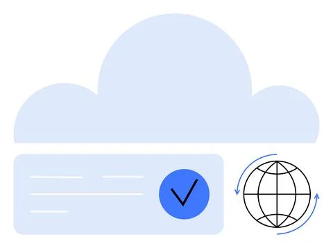 Cloud Storage Approval with Global Synchronization Checkmark and Globe Stock Illustration