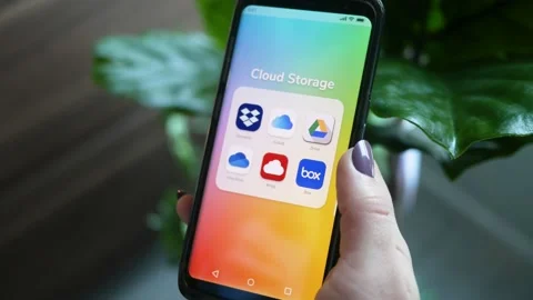 Cloud Storage apps On a Mobile Phone Screen Stock Footage 144034922