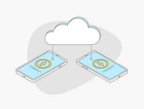 Cloud Storage Backup and File Sync Between Mobile Phones. Securely sync settings Illustrazione stock