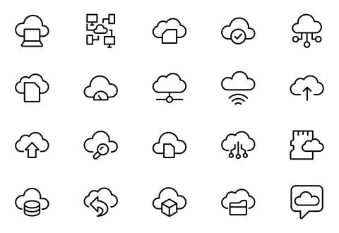 Cloud Storage Backup Collection of Data-related line icons, including data .. Stock Illustration