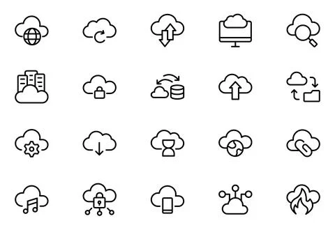 Cloud Storage Backup Collection of Data-related line icons, including data .. Stock Illustration